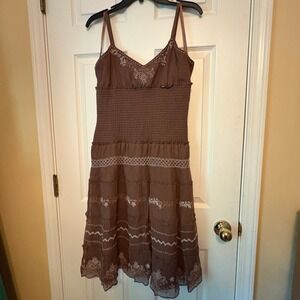 Spenser Jeremy Brown Silk‎ Blend Embroidered Dress Boho Whimsigoth Fairy Renfair